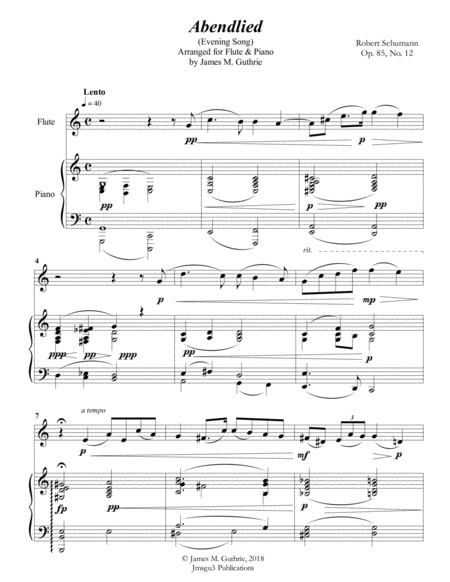 Free Sheet Music Schumann Abendlied For Flute Piano