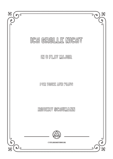 Schumann Ich Grolle Nicht In B Flat Major For Voice And Piano Sheet Music