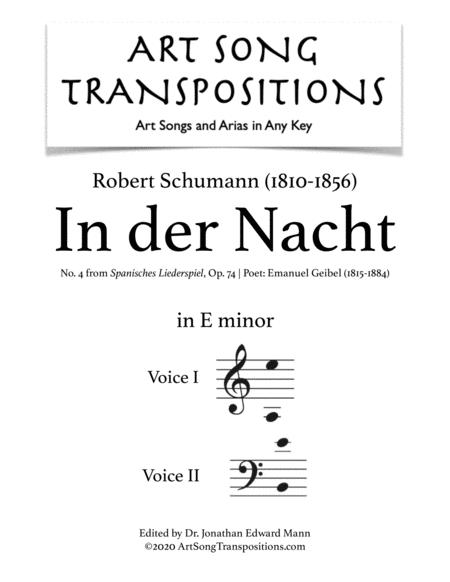 Free Sheet Music Schumann In Der Nacht Op 74 No 4 Transposed To E Minor Voice 2 In Bass Clef