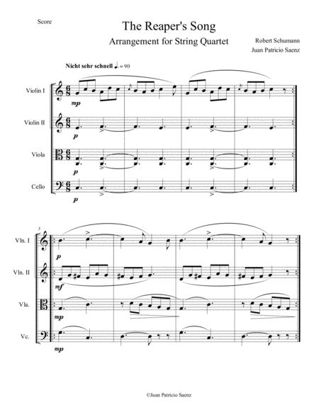 Schumann R Album For The Young The Reapers Song Intermediate String Quartet Arrangement Sheet Music