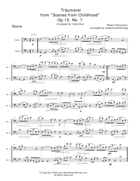 Schumann R Traumerei For Two Cellos Sheet Music