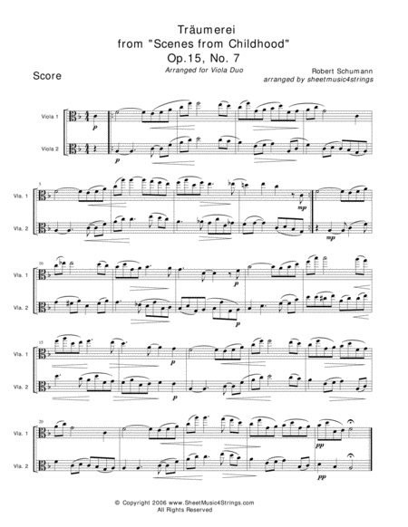 Schumann R Traumerei For Two Violas Sheet Music