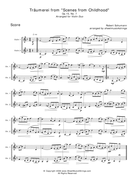 Schumann R Traumerei For Two Violins Sheet Music