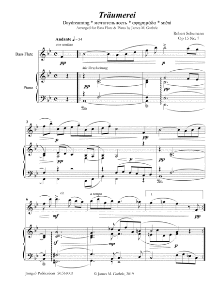 Free Sheet Music Schumann Trumerei Op 15 No 7 For Bass Flute Piano