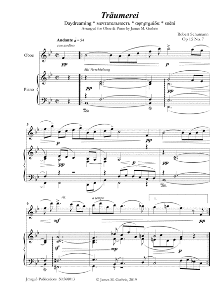Free Sheet Music Schumann Trumerei Op 15 No 7 For Oboe Piano