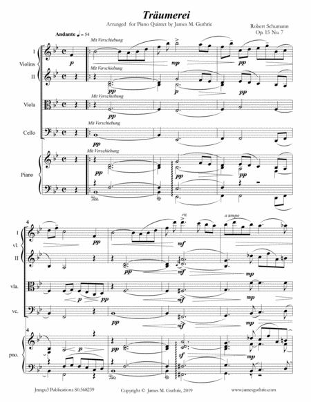 Free Sheet Music Schumann Trumerei Op 15 No 7 For Piano Quintet