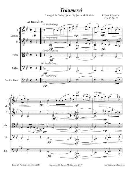 Free Sheet Music Schumann Trumerei Op 15 No 7 For String Quintet