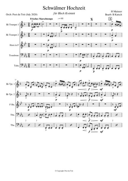 Schwlmer Hochzeit H Mainzer Bearb B Kutsch Brass Quintet Sheet Music