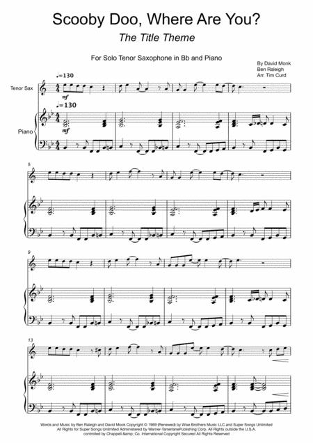 Scooby Doo Where Are You For Tenor Saxophone And Piano Sheet Music