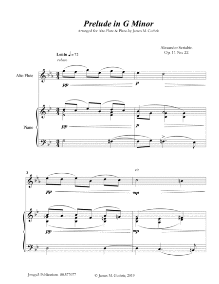 Free Sheet Music Scriabin Prelude In G Minor For Alto Flute Piano