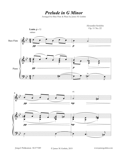 Scriabin Prelude In G Minor For Bass Flute Piano Sheet Music