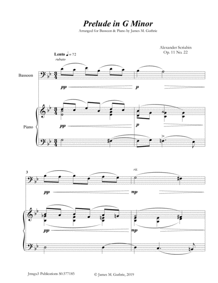 Free Sheet Music Scriabin Prelude In G Minor For Bassoon Piano