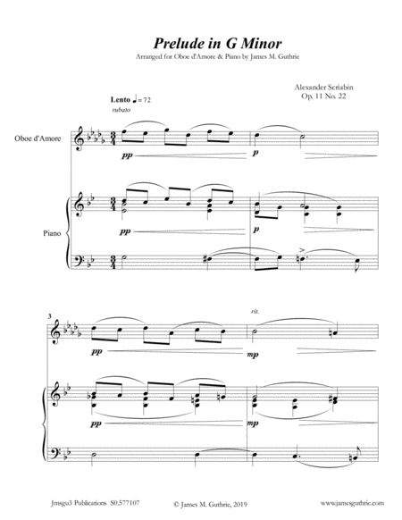 Scriabin Prelude In G Minor For Oboe D Amore Piano Sheet Music