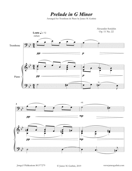 Free Sheet Music Scriabin Prelude In G Minor For Trombone Piano