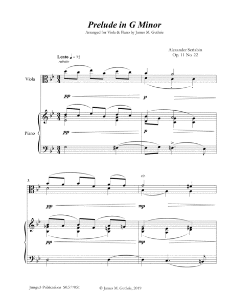 Free Sheet Music Scriabin Prelude In G Minor For Viola Piano