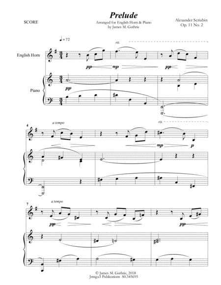 Free Sheet Music Scriabin Prelude Op 11 No 2 For English Horn Piano