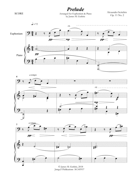 Scriabin Prelude Op 11 No 2 For Euphonium Piano Sheet Music