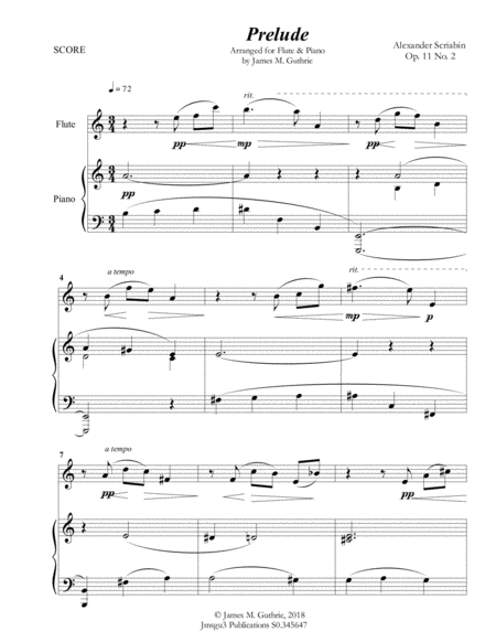 Scriabin Prelude Op 11 No 2 For Flute Piano Sheet Music