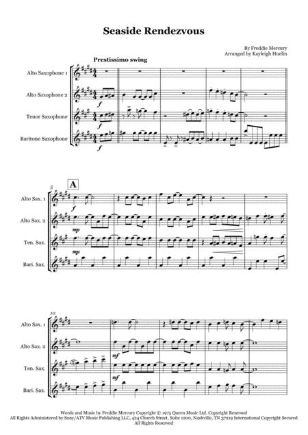 Seaside Rendezvous By Queen Saxophone Quartet Aatb Sheet Music