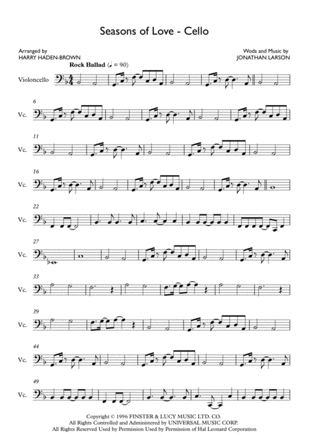 Free Sheet Music Seasons Of Love Cello Accompaniment