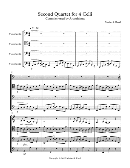 Free Sheet Music Second Quartet For 4 Celli