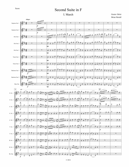 Second Suite In F For Saxophone Ensemble Sheet Music