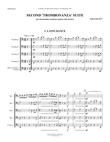 Free Sheet Music Second Trombonanza Suite For 5 Part Trombone Ensemble