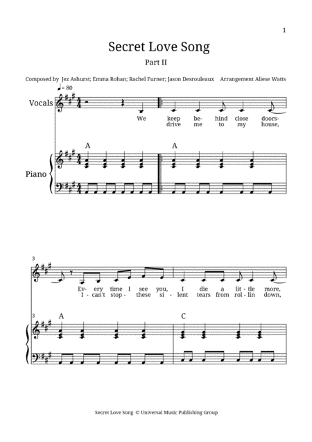 Free Sheet Music Secret Love Song Part Ii