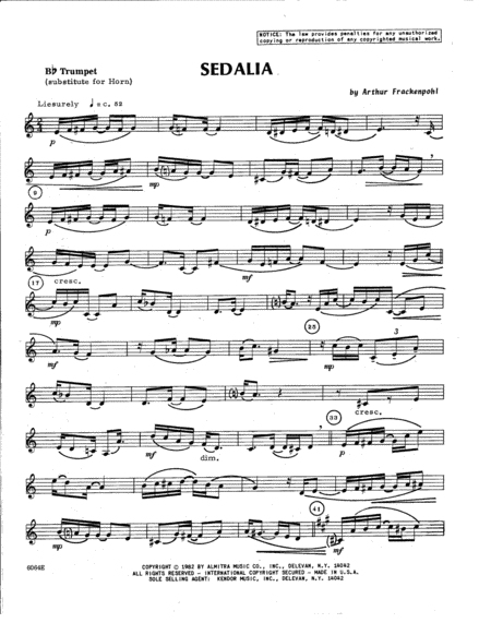 Sedalia Bb Trumpet Horn In F Sub Sheet Music