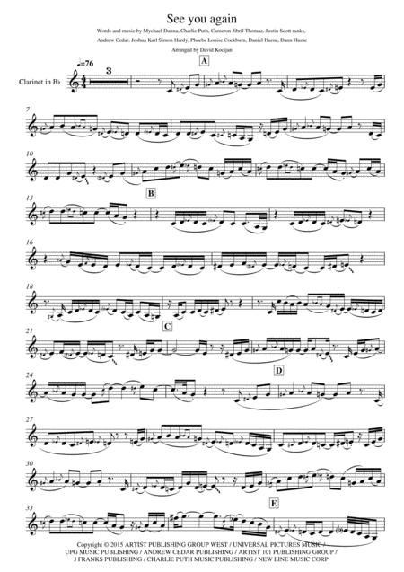 See You Again Clarinet Sheet Music