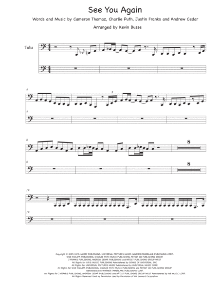 See You Again Easy Key Of C Tuba Sheet Music