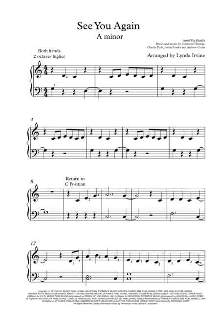 See You Again From Furious 7 Beginner Sheet Music