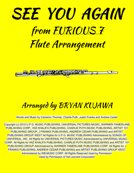 Free Sheet Music See You Again From Furious 7 Flute Solo