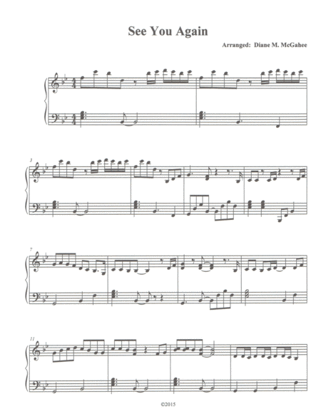 Free Sheet Music See You Again From Furious 7 Level Three