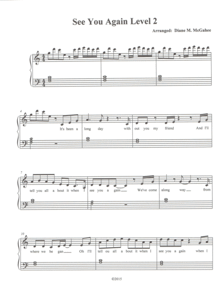 See You Again From Furious 7 Level Two Sheet Music