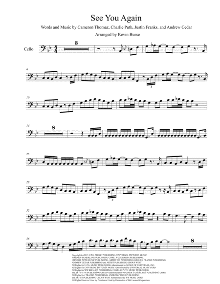 See You Again Original Key Cello Sheet Music