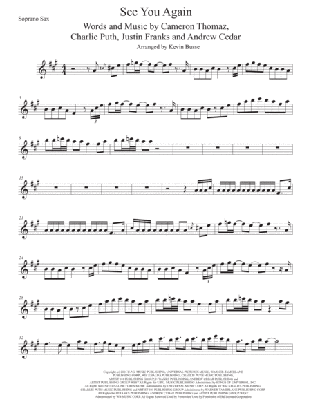 See You Again Soprano Sax Sheet Music