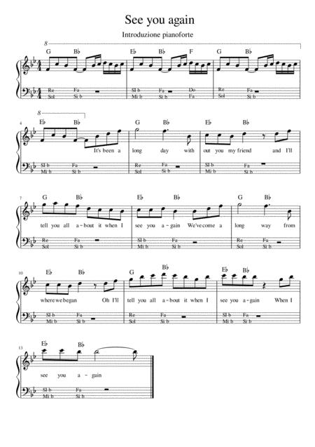 See You Again Wiz Khalifa Ft Charlie Puth Piano Solo Intro Easy Sheet Music