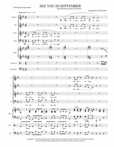 Free Sheet Music See You In September Satb Full Score With Piano String Bass Drum Set Parts