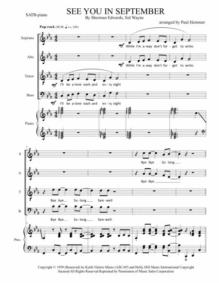 Free Sheet Music See You In September Satb Piano With Optional Bass Drum Set