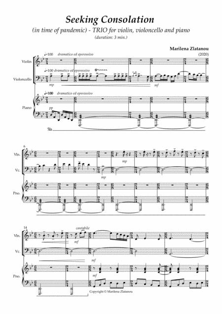 Seeking Consolation In Time Of Pandemic Trio For Violin Violloncello And Piano Sheet Music