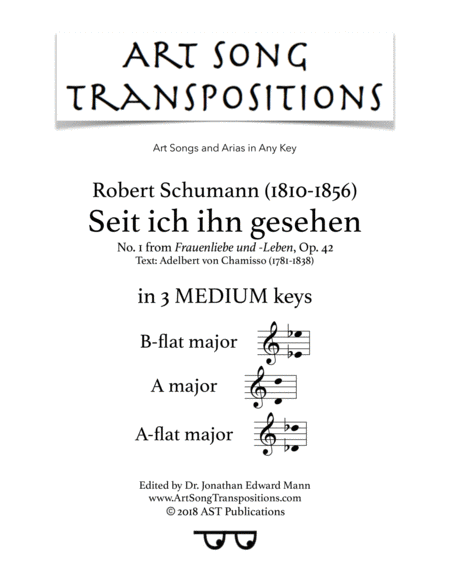 Free Sheet Music Seit Ich Ihn Gesehen Op 42 No 1 In 3 Medium Keys B Flat A A Flat Major