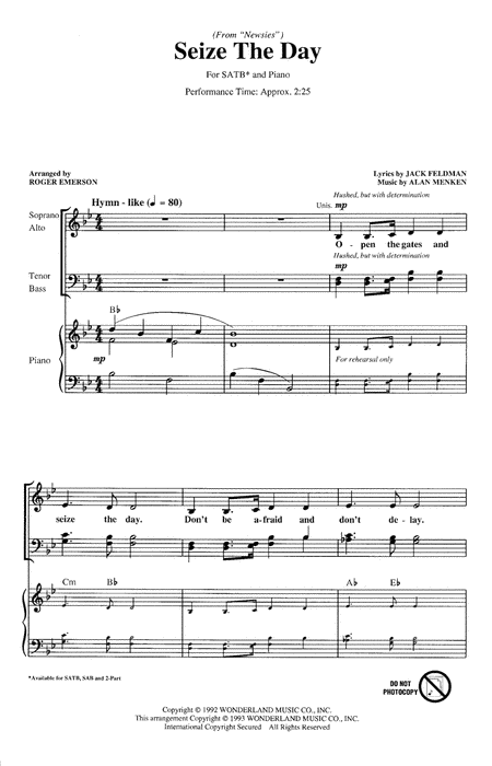 Seize The Day From Newsies Arr Roger Emerson Sheet Music