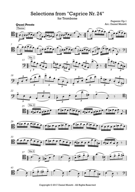 Selections From Caprice Nr 24 Paganini Trombone Sheet Music