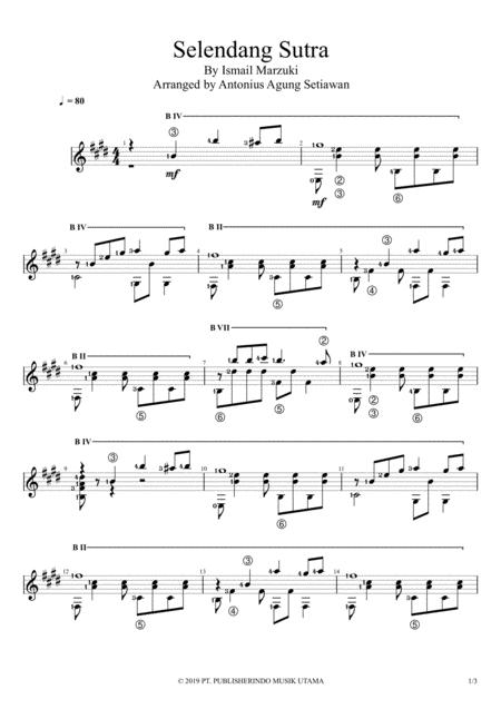 Selendang Sutra Solo Guitar Score Sheet Music