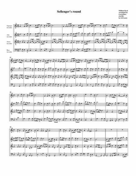 Free Sheet Music Sellengers Round Arrangement For 4 Recorders