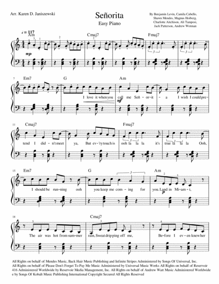 Free Sheet Music Senorita Early Intermediate Piano