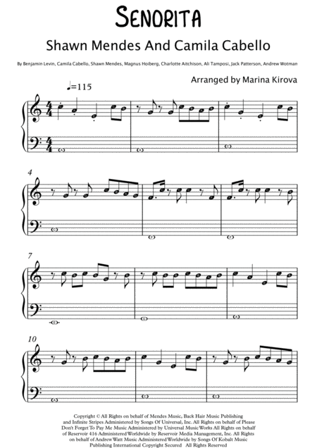 Free Sheet Music Senorita Easy Piano With Note Letters