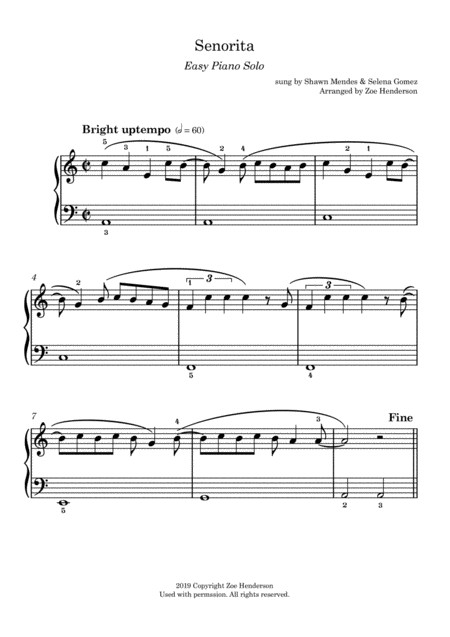 Senorita Easy Piano Sheet Music