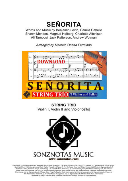 Free Sheet Music Senorita String Trio Shawn Mendes And Camila Cabello Score And Parts